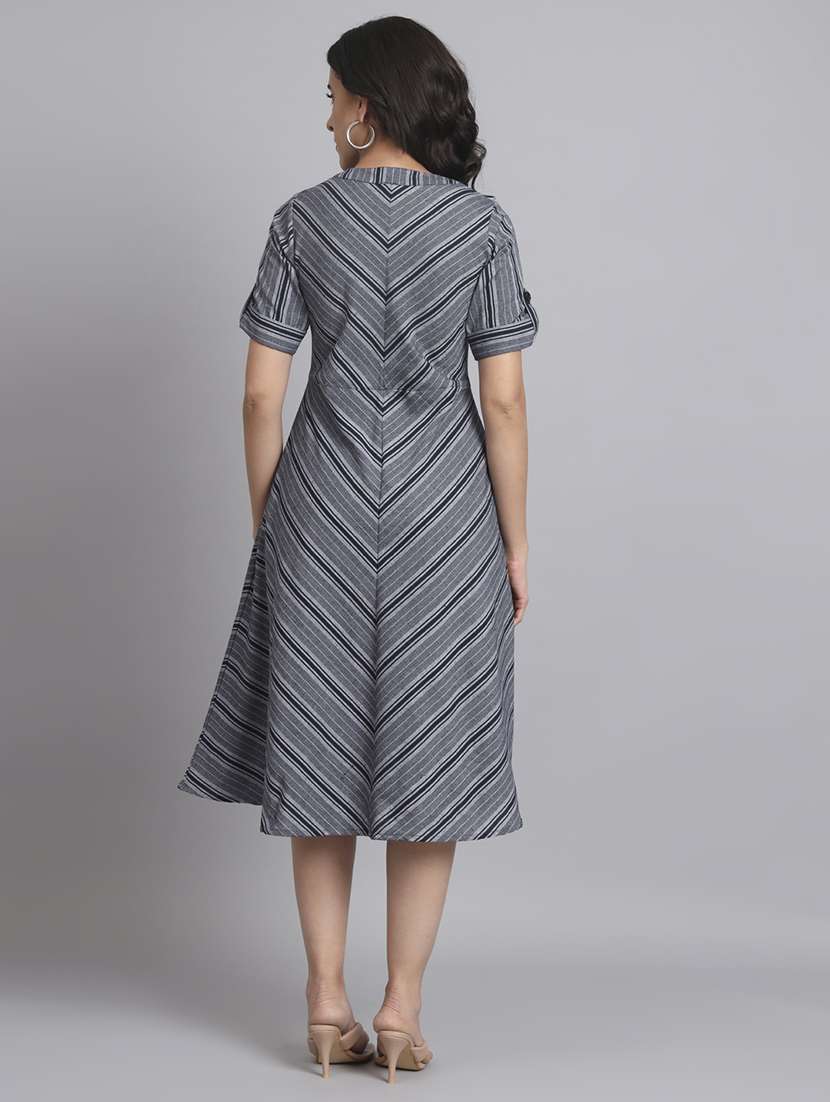 women striped roll up sleeve a-line dress - 22226843 -  Standard Image - 4