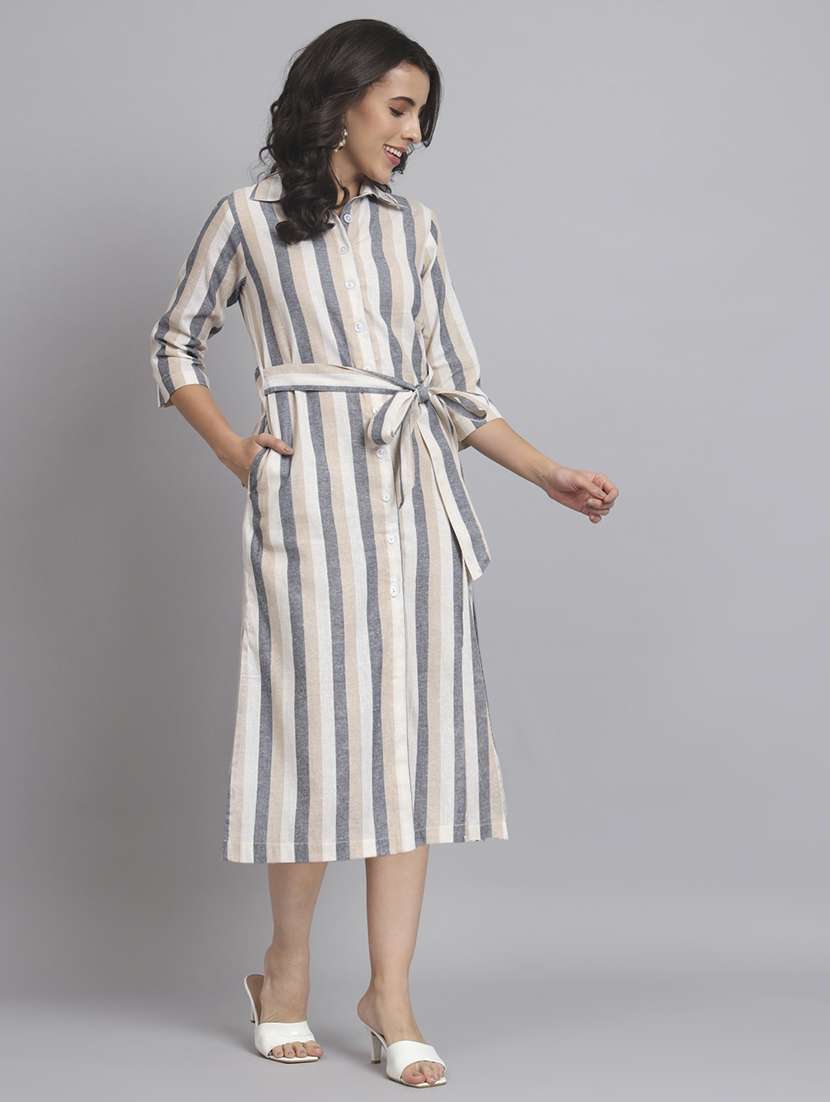 women striped three quarter sleeve shirt dress - 22226844 -  Standard Image - 1