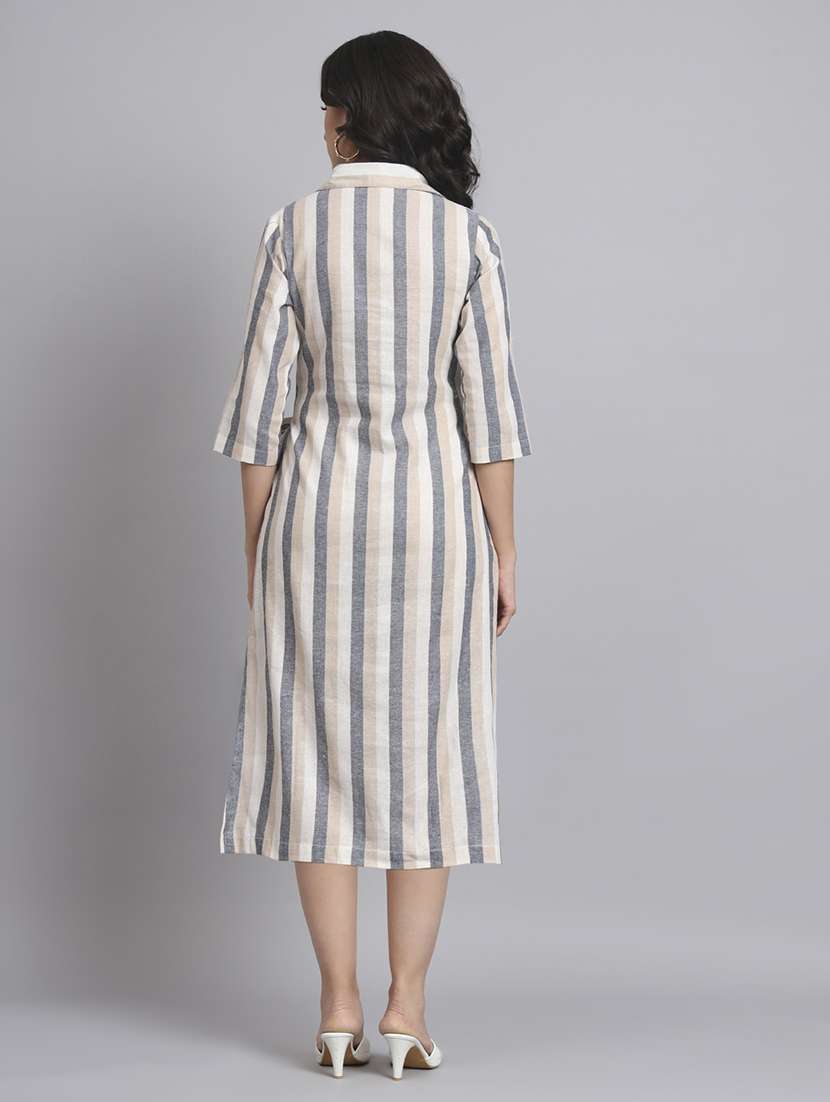 women striped three quarter sleeve shirt dress - 22226844 -  Standard Image - 4