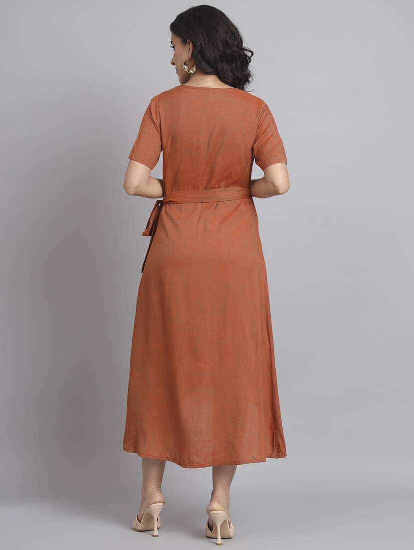 women solid short sleeve wrap dress - 22226848 -  Standard Image - 4