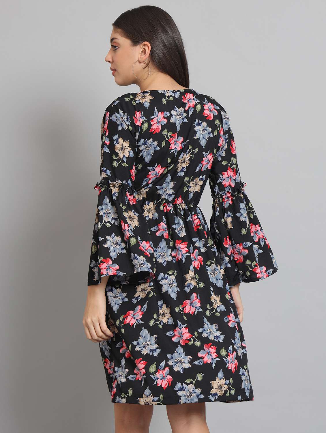 women floral printg bell sleeve fit & flare dress - 22226849 -  Standard Image - 4
