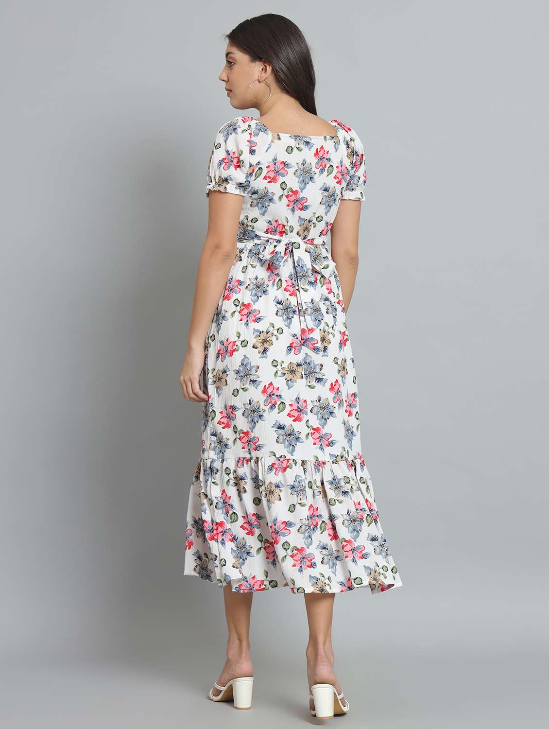 women floral print puff sleeve tiered dress - 22226850 -  Standard Image - 4