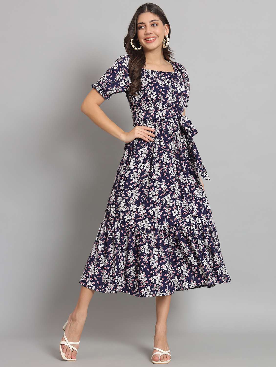 women floral print puff sleeve tiered dress - 22226851 -  Standard Image - 1