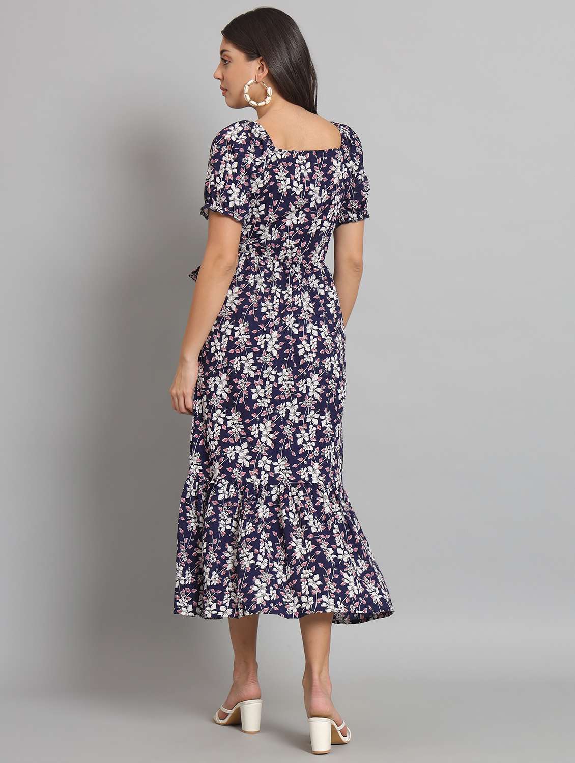 women floral print puff sleeve tiered dress - 22226851 -  Standard Image - 4