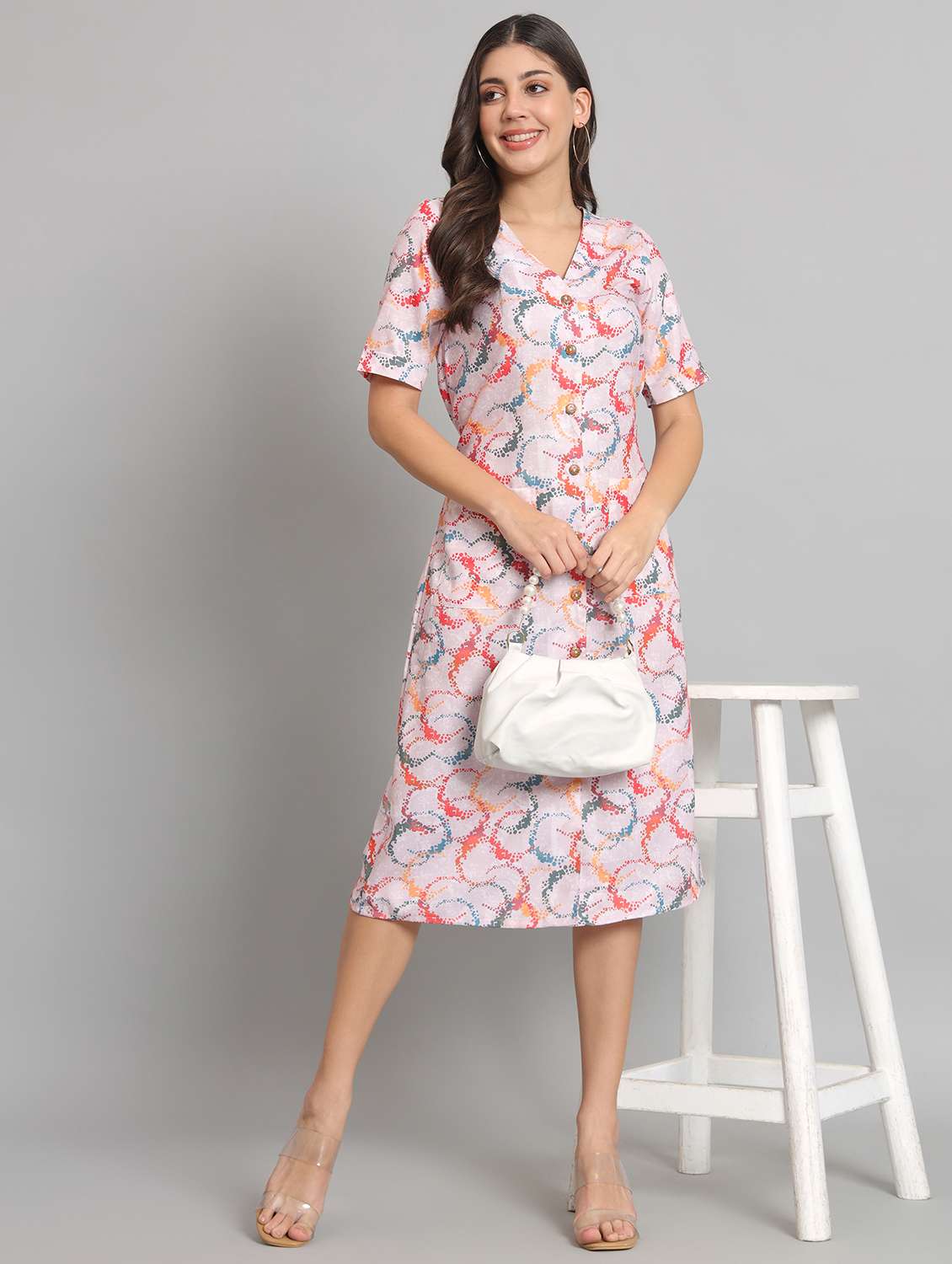 women printed short sleeve a-line dress
