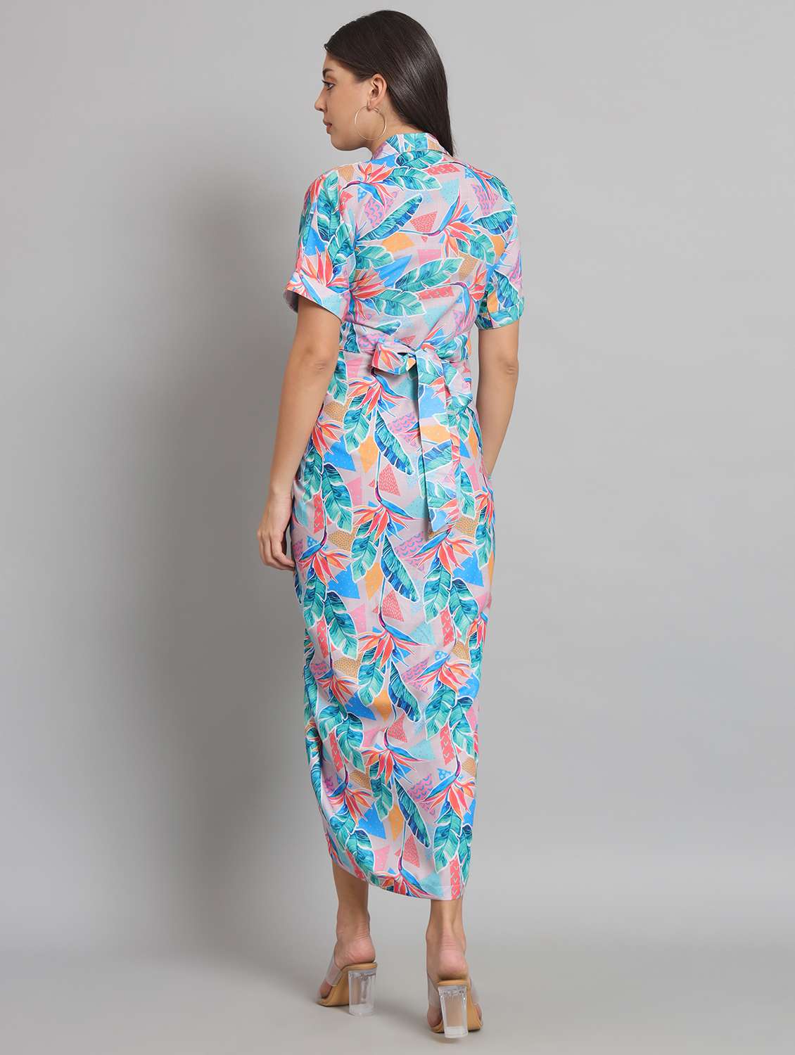 women prinred collared short sleeve asymmetric dress - 22226854 -  Standard Image - 4