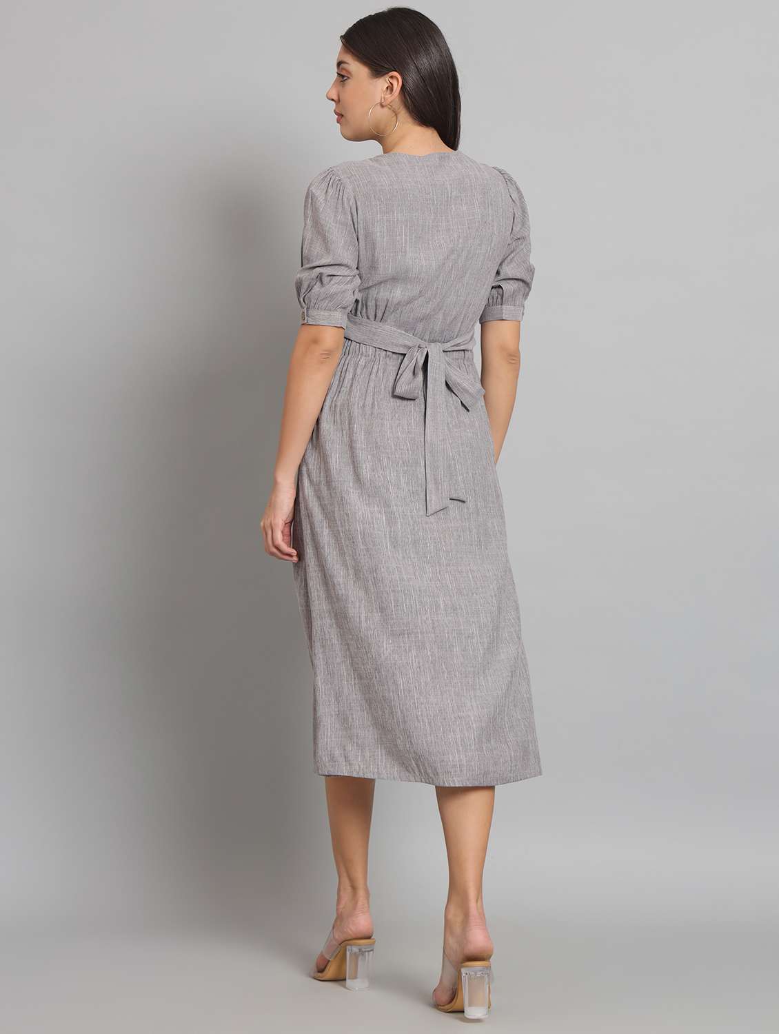 women solid short sleeve a-line dress - 22226855 -  Standard Image - 4