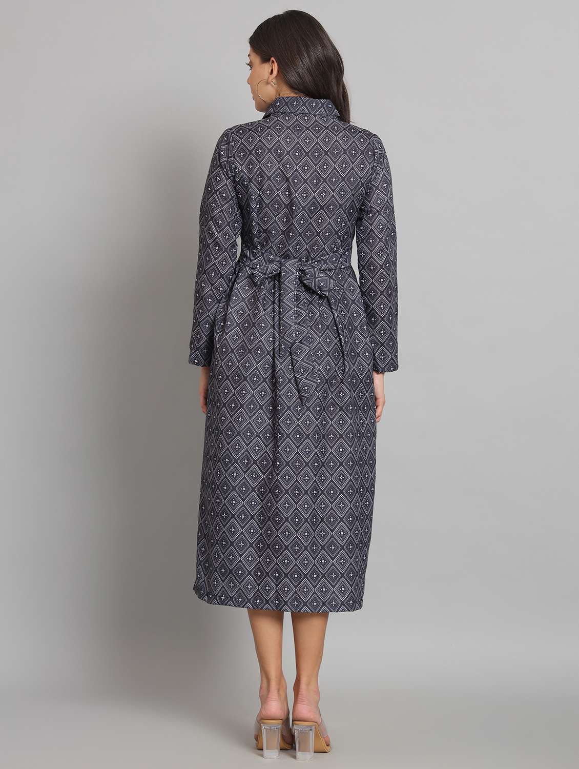 women printed collared long sleeve shirt dress - 22226860 -  Standard Image - 4