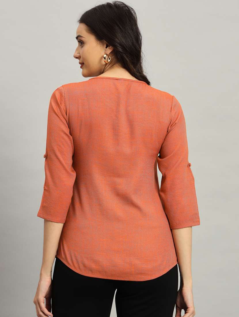 women solid rol up sleeve regular top - 22226865 -  Standard Image - 4