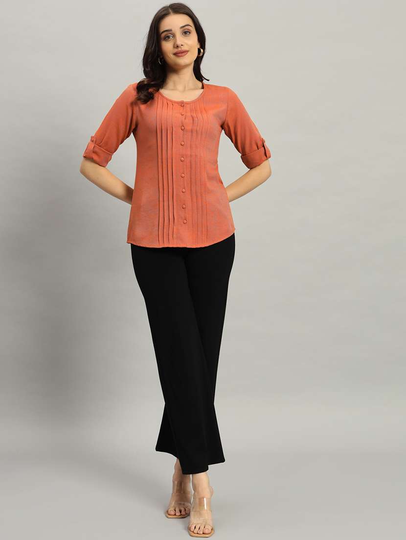 women solid rol up sleeve regular top - 22226865 -  Standard Image - 6