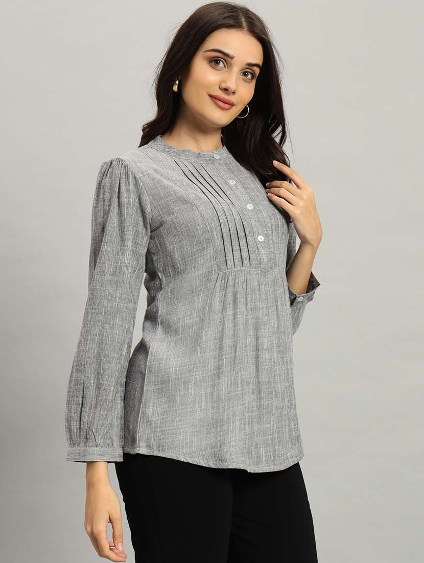 women solid long sleeve a-line top - 22226866 -  Standard Image - 1