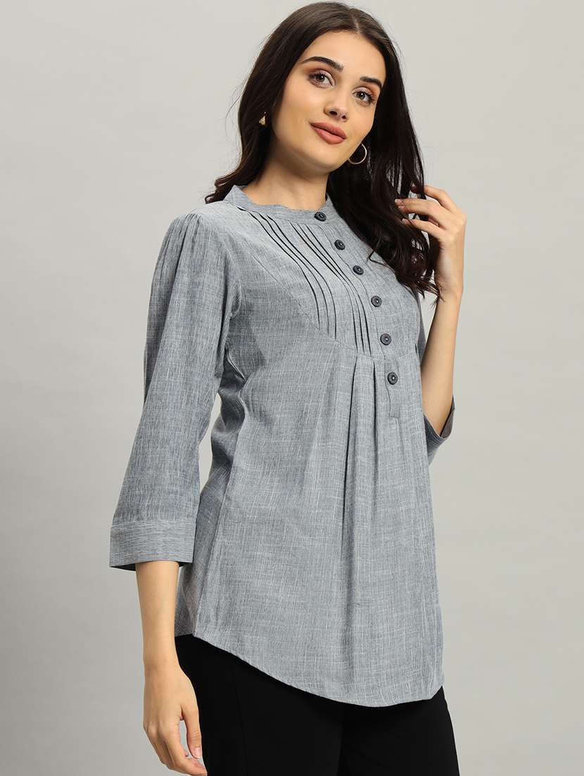 women solid three quarter sleeve a-line top - 22226867 -  Standard Image - 1