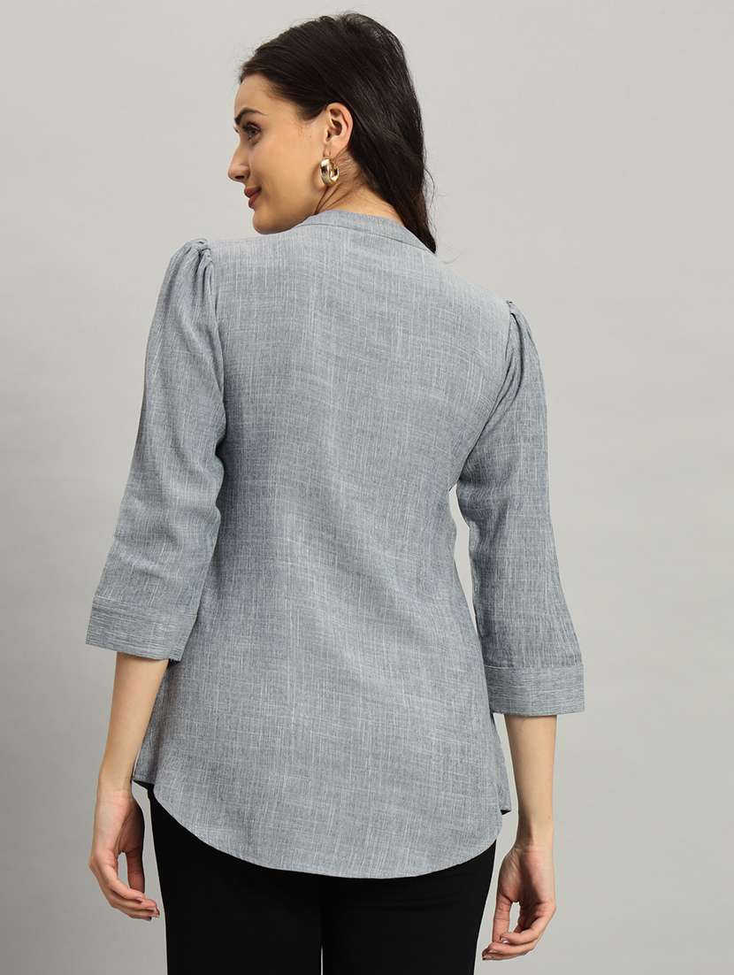 women solid three quarter sleeve a-line top - 22226867 -  Standard Image - 4