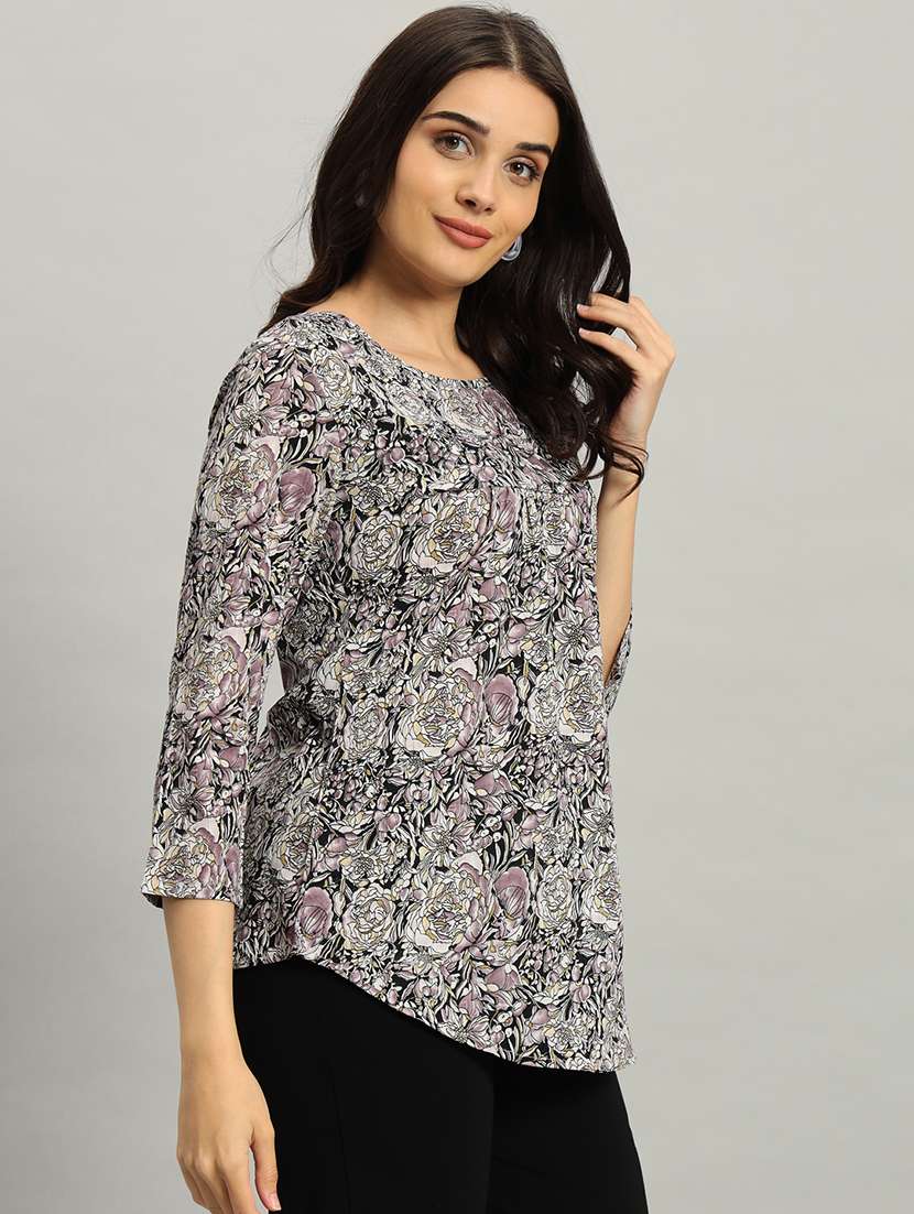 women printed three quarter sleeve a-line top - 22226868 -  Standard Image - 1