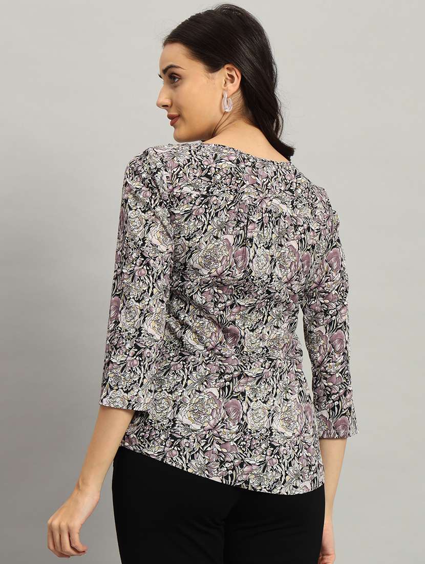 women printed three quarter sleeve a-line top - 22226868 -  Standard Image - 4