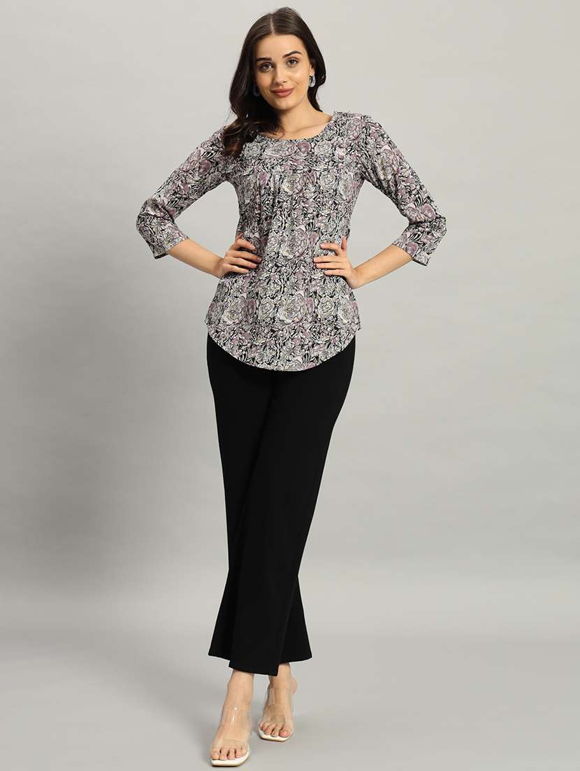 women printed three quarter sleeve a-line top - 22226868 -  Standard Image - 6