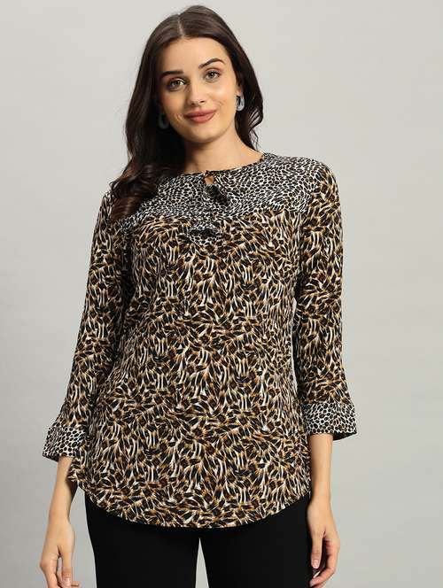 women animal print three quarter sleeve a-line top - 22226869 -  Standard Image - 0