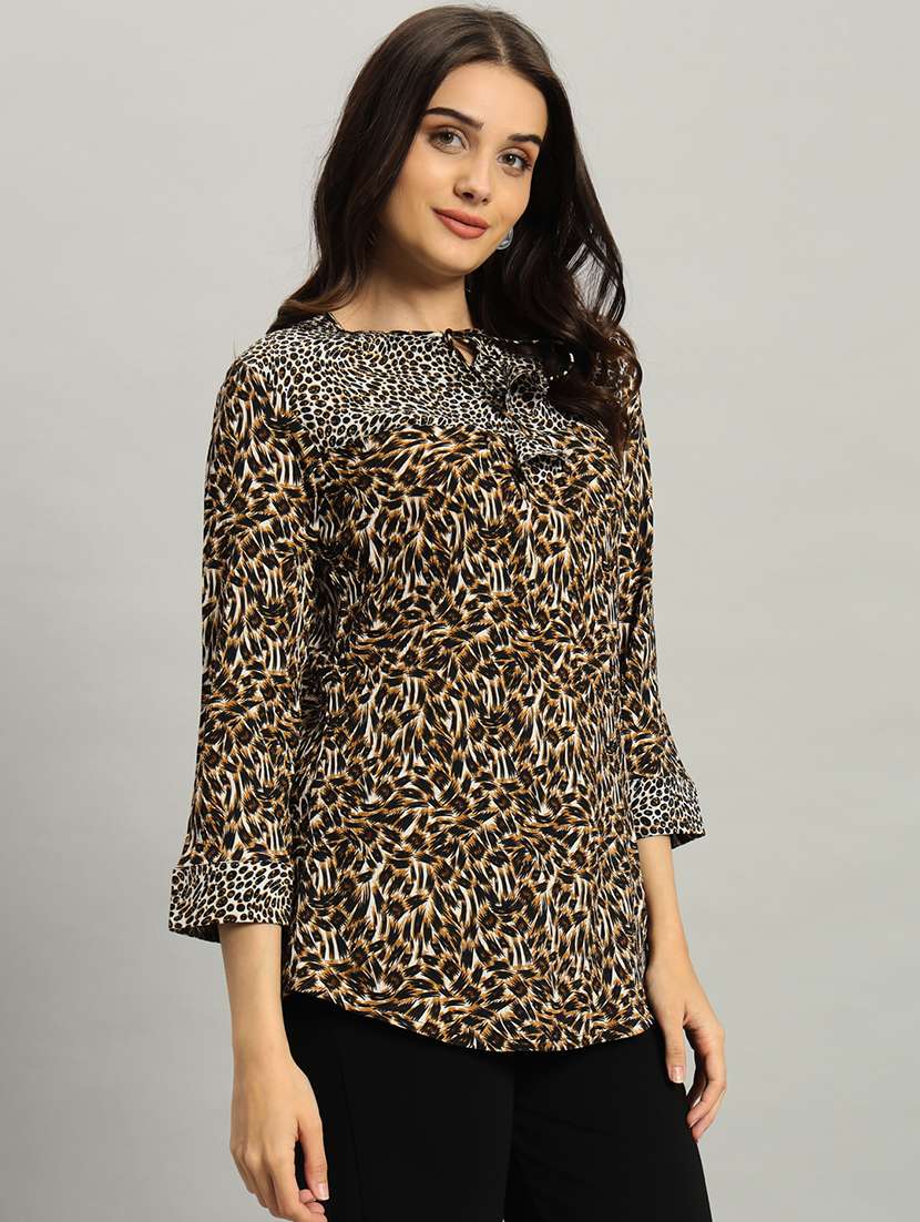 women animal print three quarter sleeve a-line top - 22226869 -  Standard Image - 1
