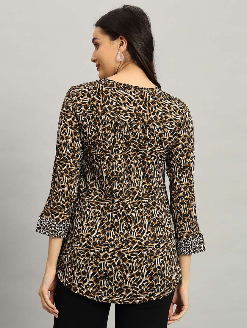 women animal print three quarter sleeve a-line top - 22226869 -  Standard Image - 4