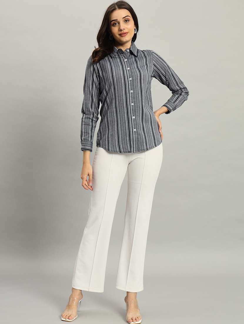 women striped collared long sleeve shirt - 22226870 -  Standard Image - 6