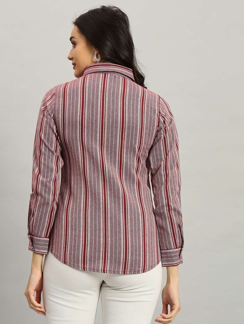women striped collared long sleeve shirt - 22226871 -  Standard Image - 4