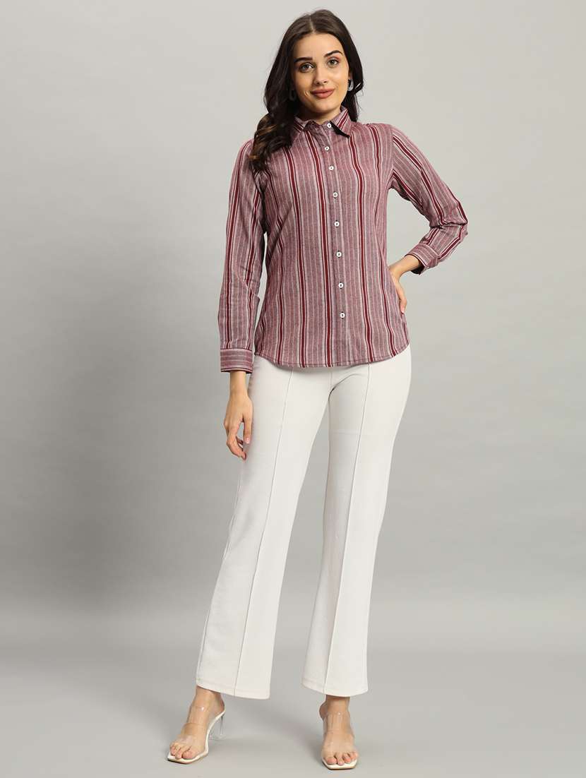 women striped collared long sleeve shirt - 22226871 -  Standard Image - 6