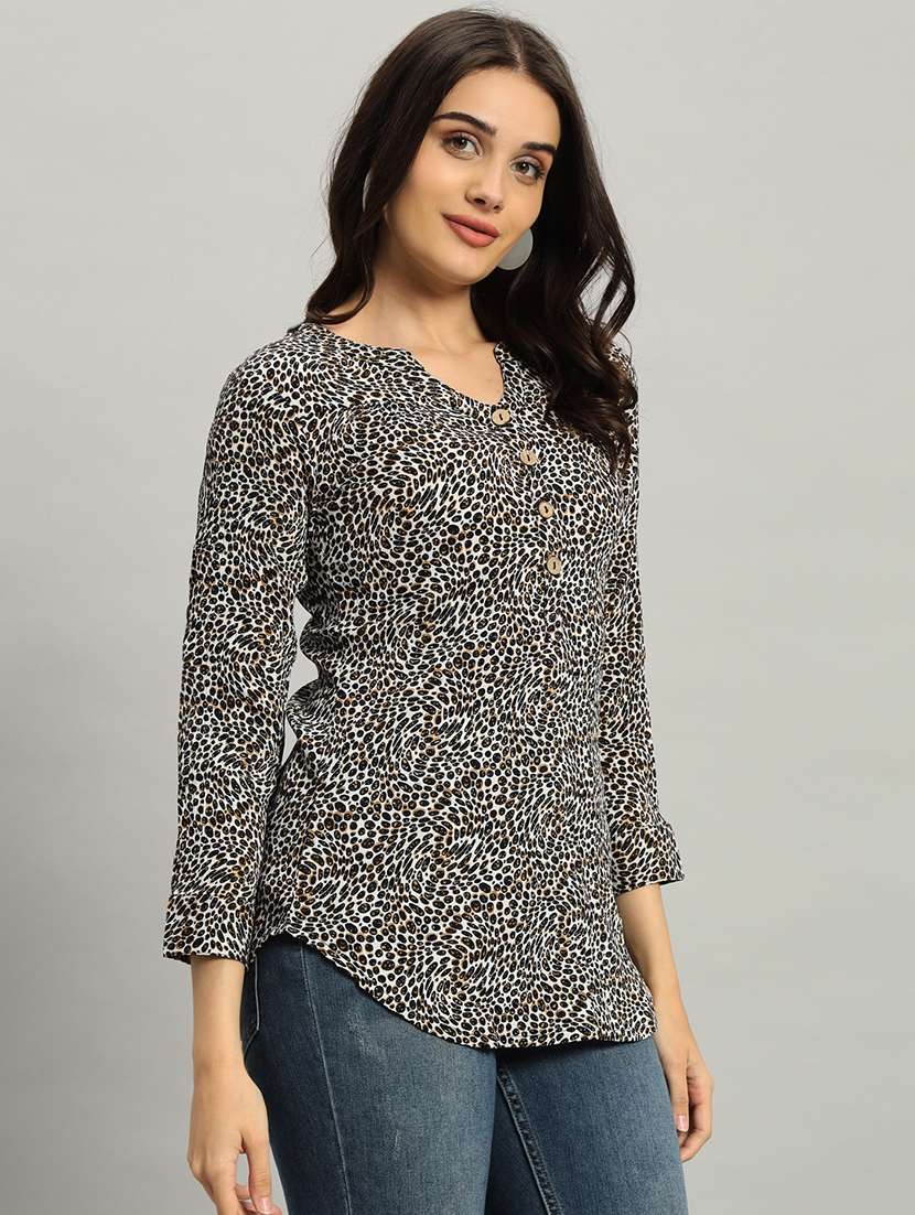 women animal print long sleeve a-line top - 22226872 -  Standard Image - 1