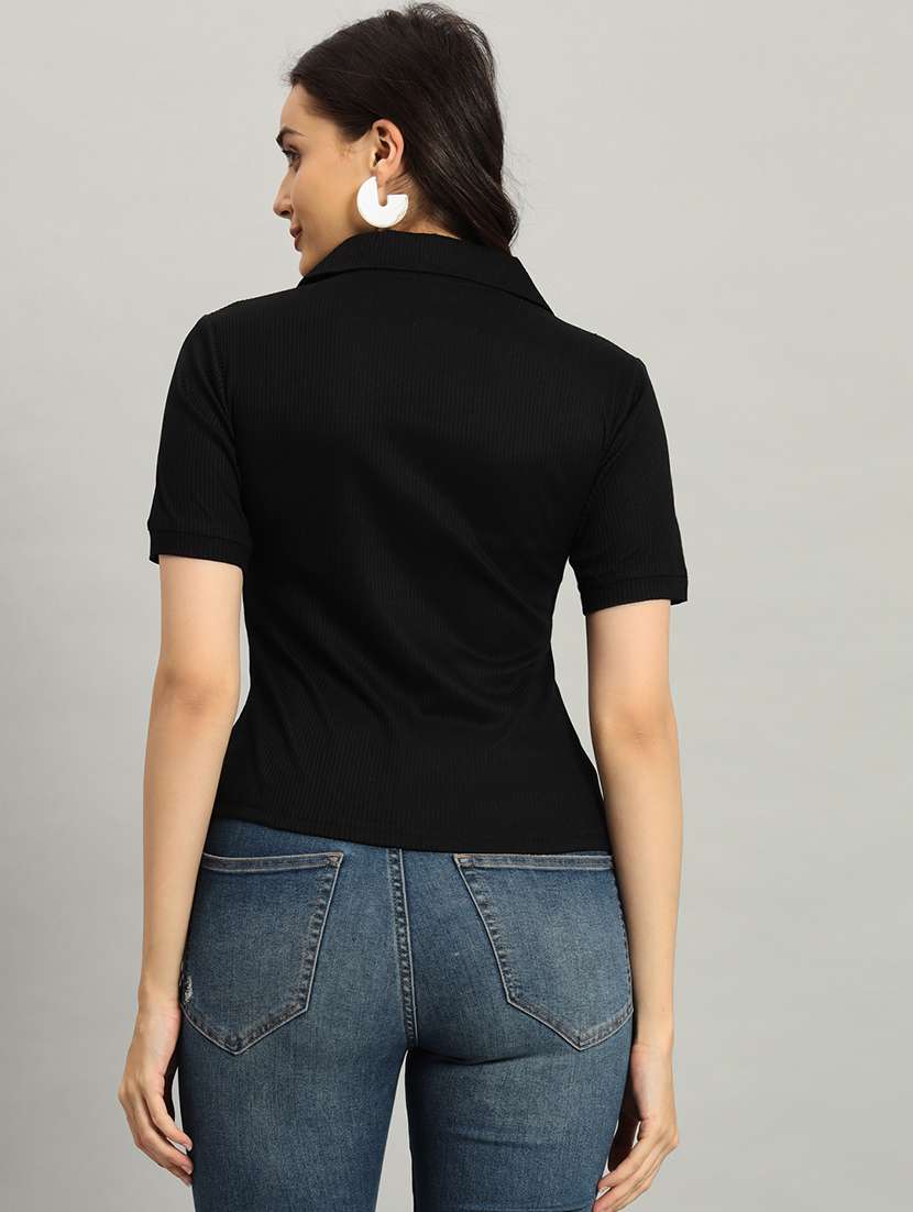 women solid short sleeve collared top - 22226873 -  Standard Image - 4