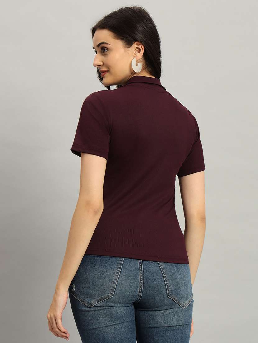 women solid short sleeve collared top - 22226875 -  Standard Image - 4
