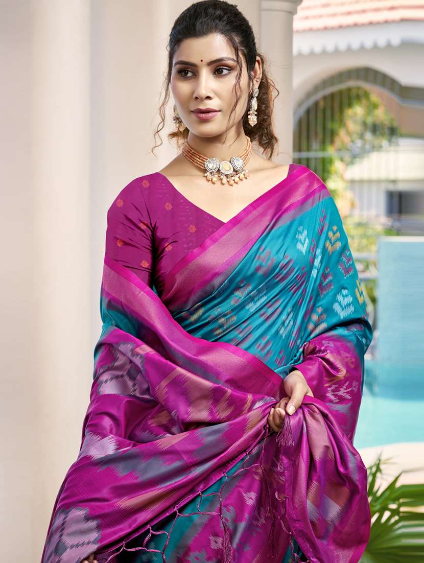women self design pochampalli saree with blouse - 22226962 -  Standard Image - 1
