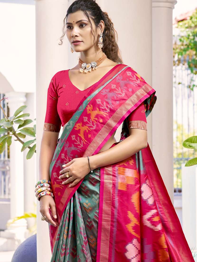 women self design pochampalli saree with blouse - 22226965 -  Standard Image - 1