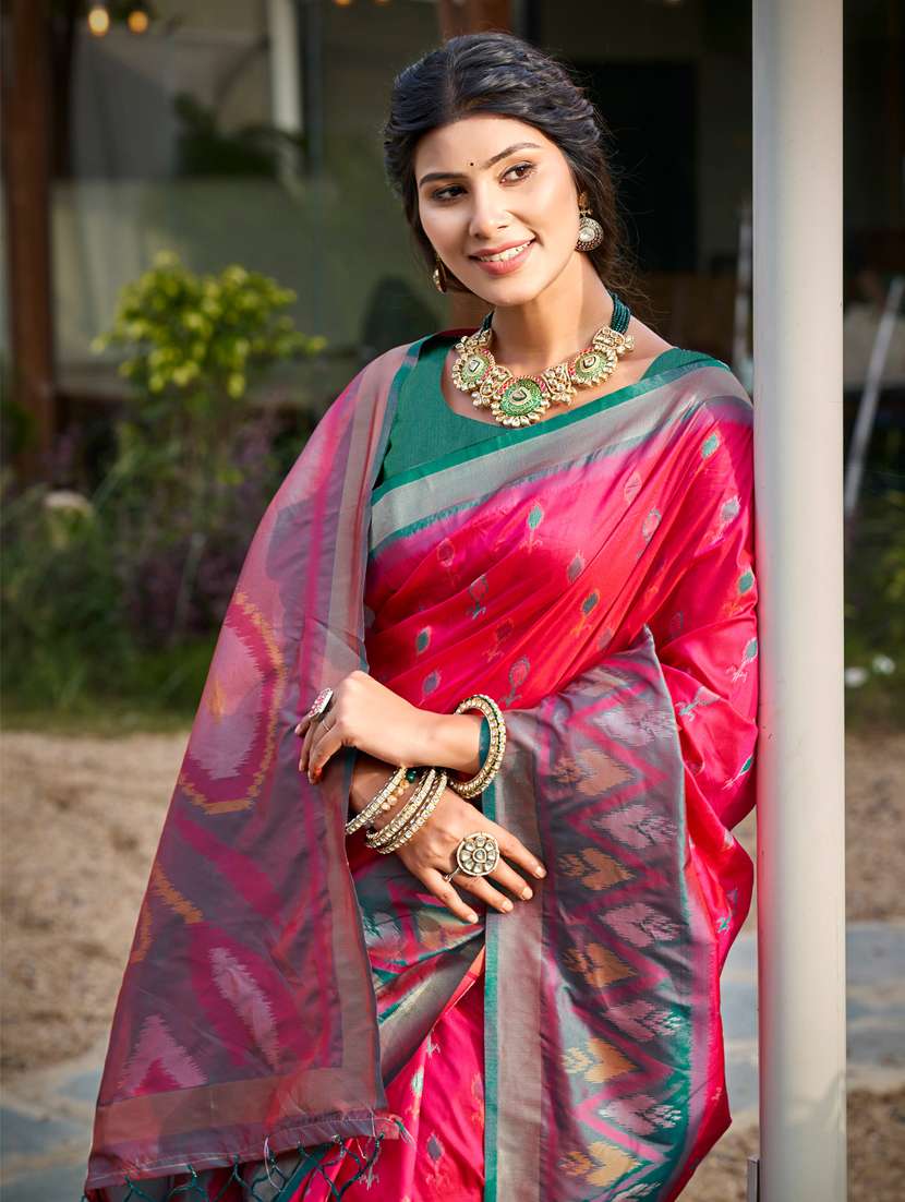 women self design pochampalli saree with blouse - 22226994 -  Standard Image - 1