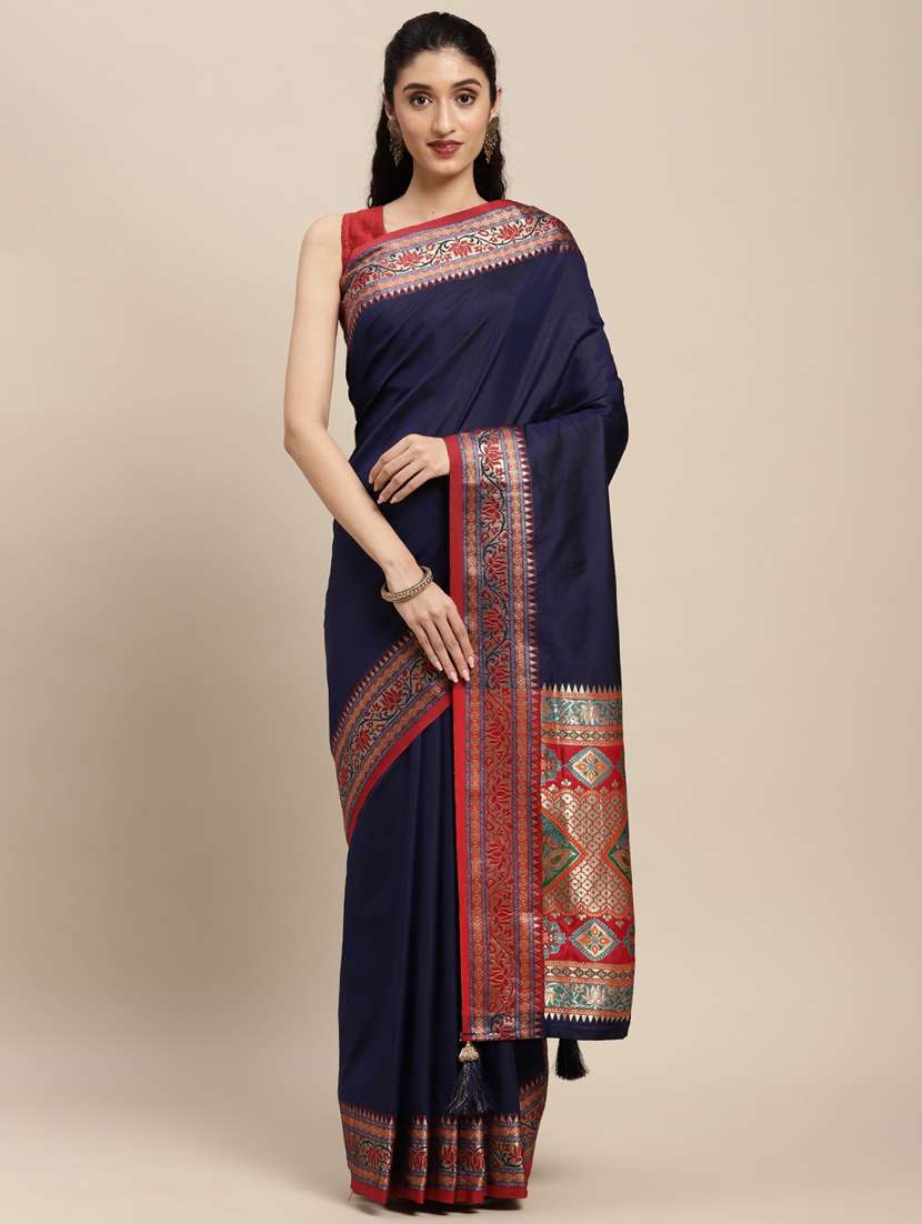 women solid with bordered saree with blouse - 22227068 -  Standard Image - 1