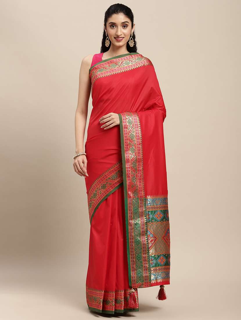 women solid with bordered saree with blouse - 22227069 -  Standard Image - 1