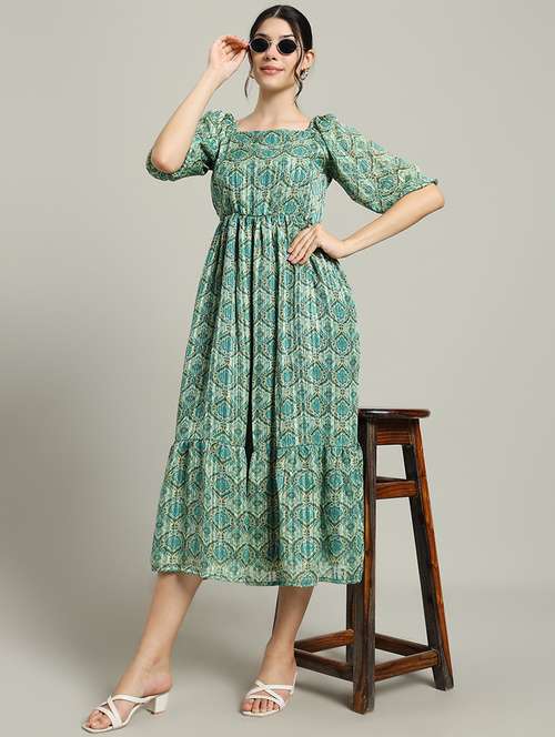 women printed puff sleeve tiered dress - 22227074 -  Standard Image - 0