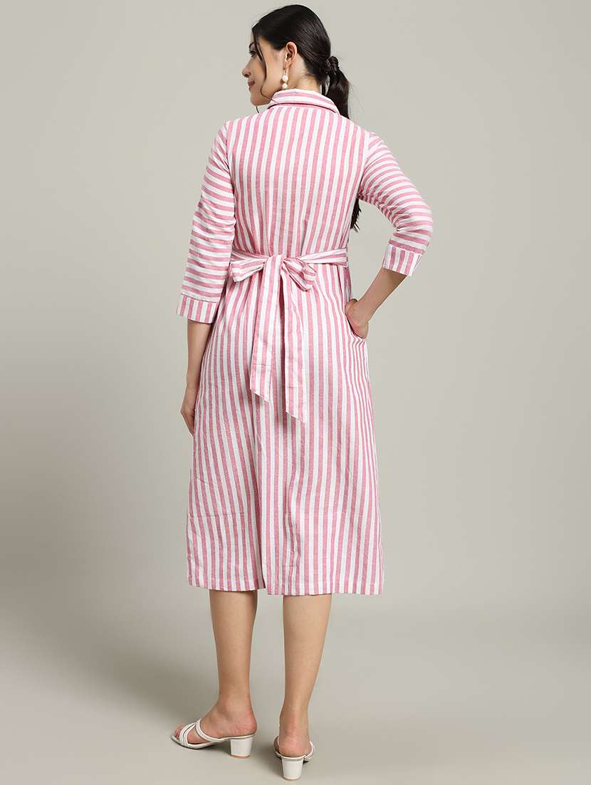 women striped collared three quarter sleeve shirt dress - 22227076 -  Standard Image - 4