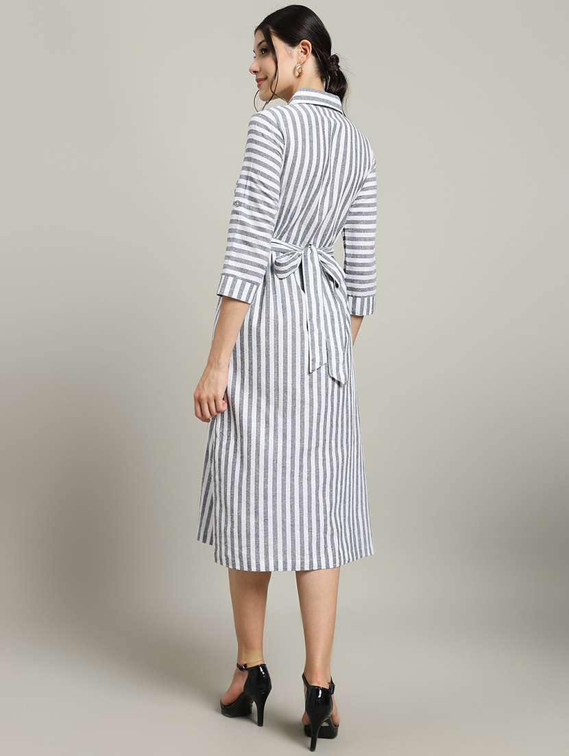 women striped collared three quarter sleeve shirt dress - 22227077 -  Standard Image - 4