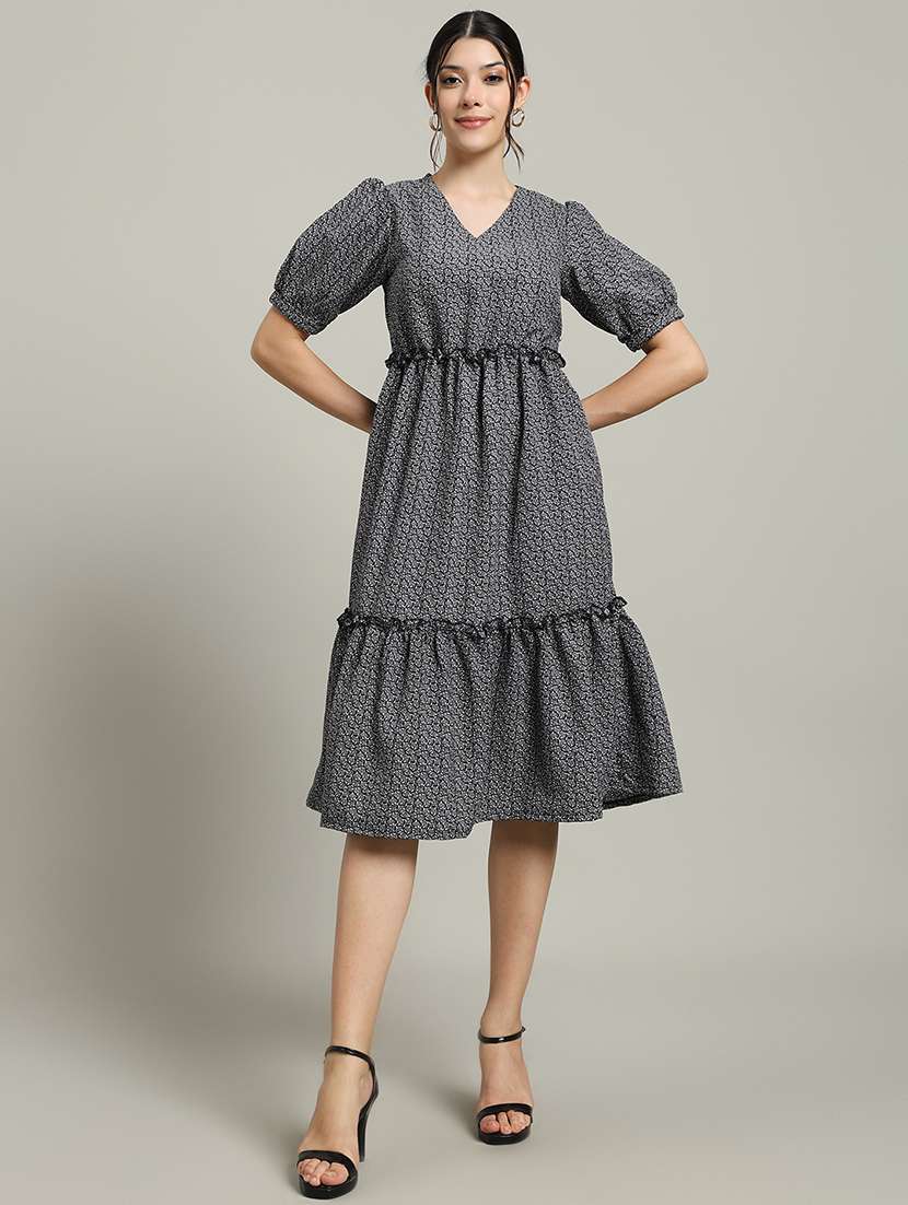 women printed puff sleeve tiered dress - 22227078 -  Standard Image - 1