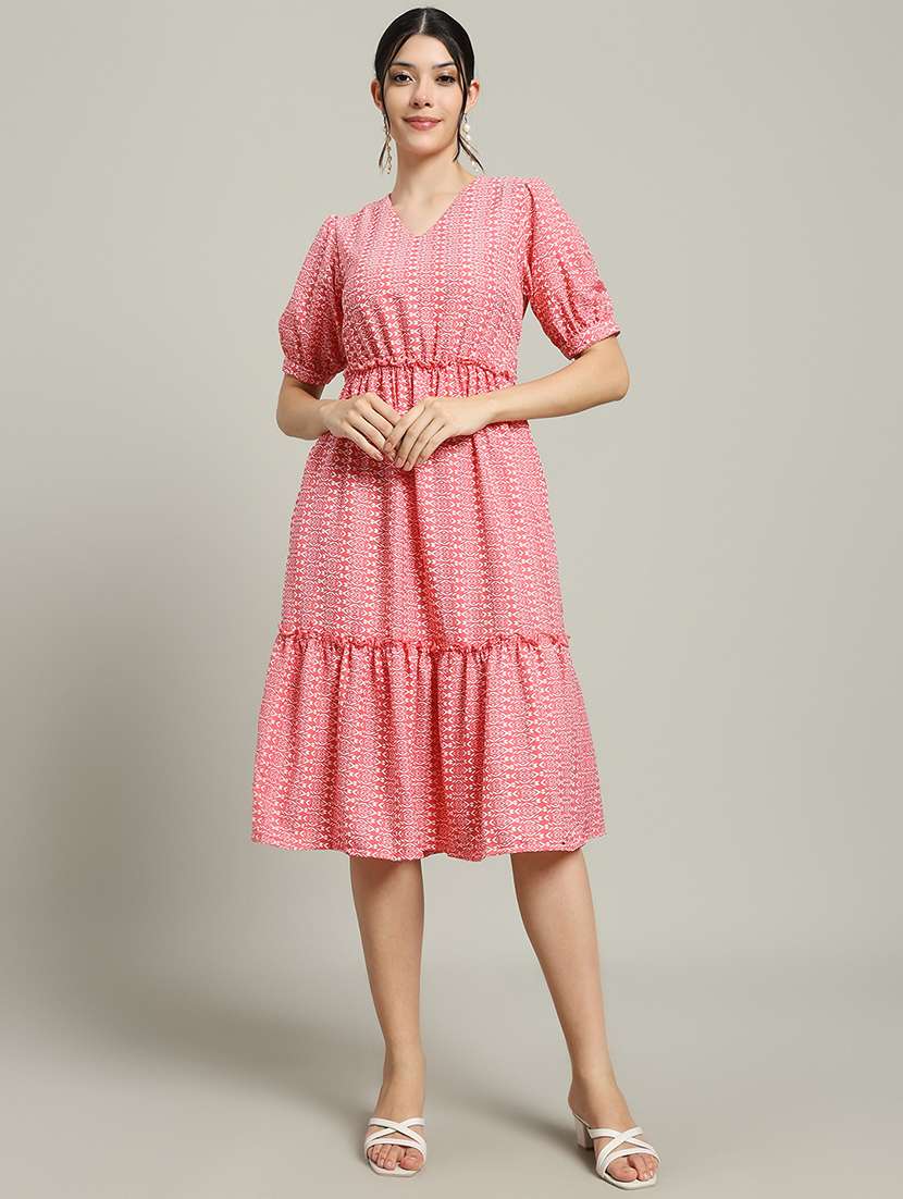 women printed puff sleeve tiered dress - 22227079 -  Standard Image - 1