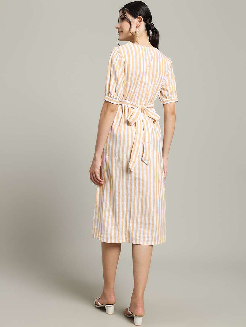 women striped puff sleeve a-line dress - 22227080 -  Standard Image - 4