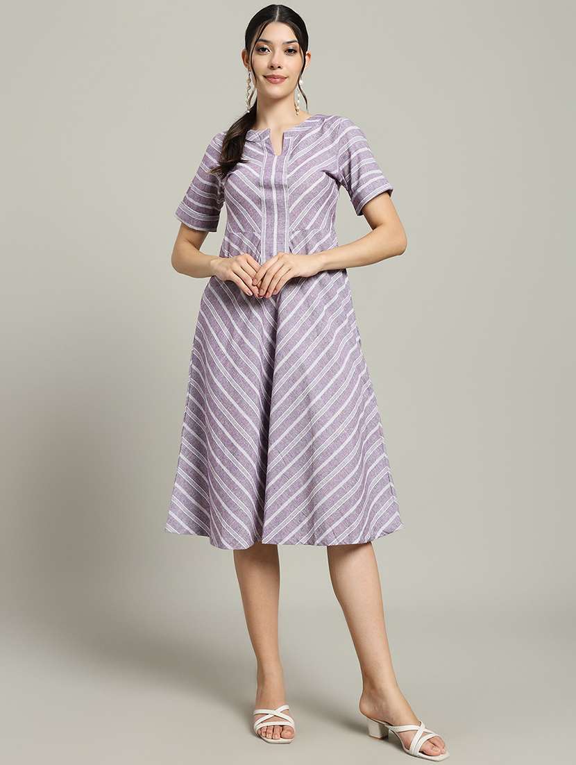 women striped short sleeve a-line dress - 22227082 -  Standard Image - 1