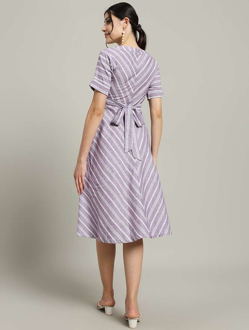 women striped short sleeve a-line dress - 22227082 -  Standard Image - 4