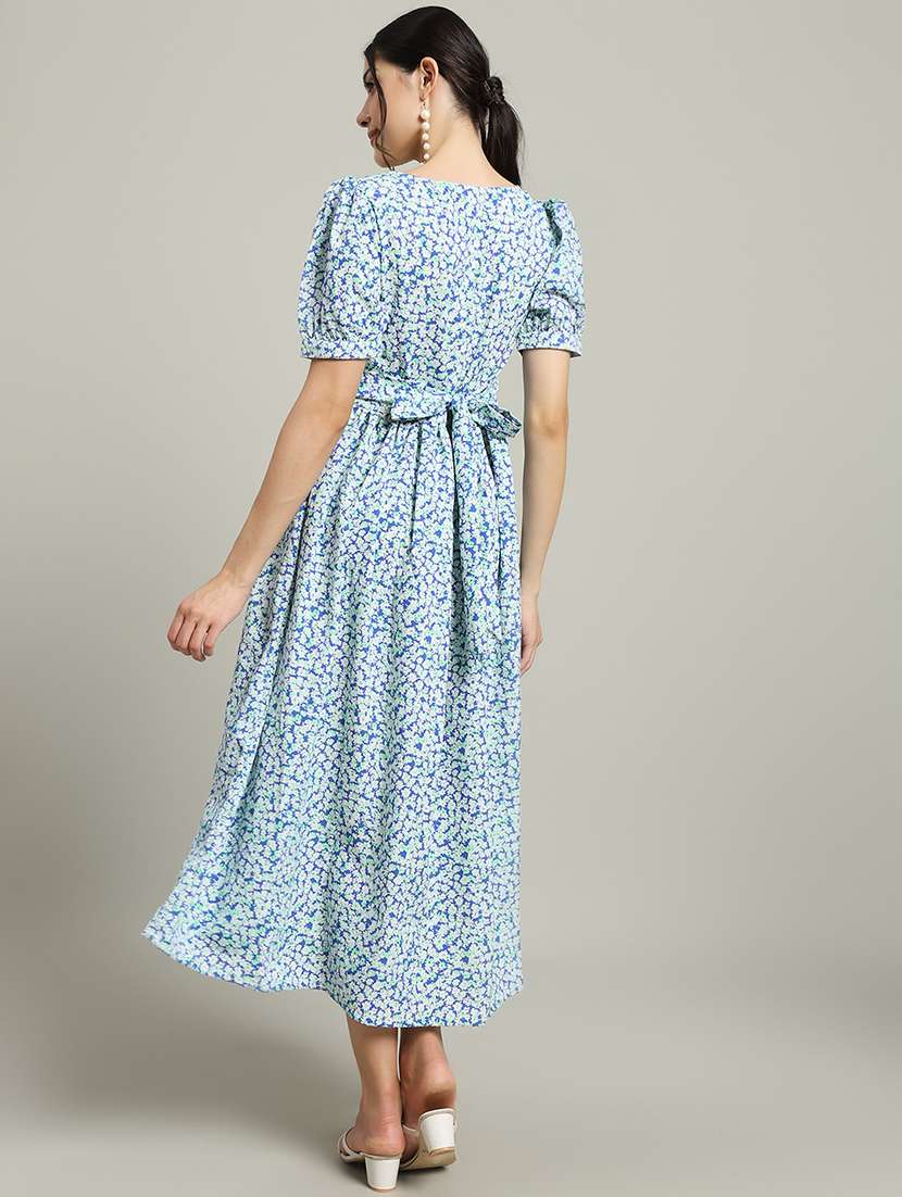 women printed puff sleeve fit & flare dress - 22227083 -  Standard Image - 4