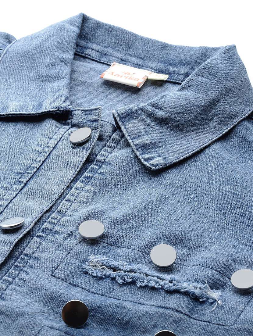 women solid collared long sleeve denim jacket - 22227135 -  Standard Image - 4