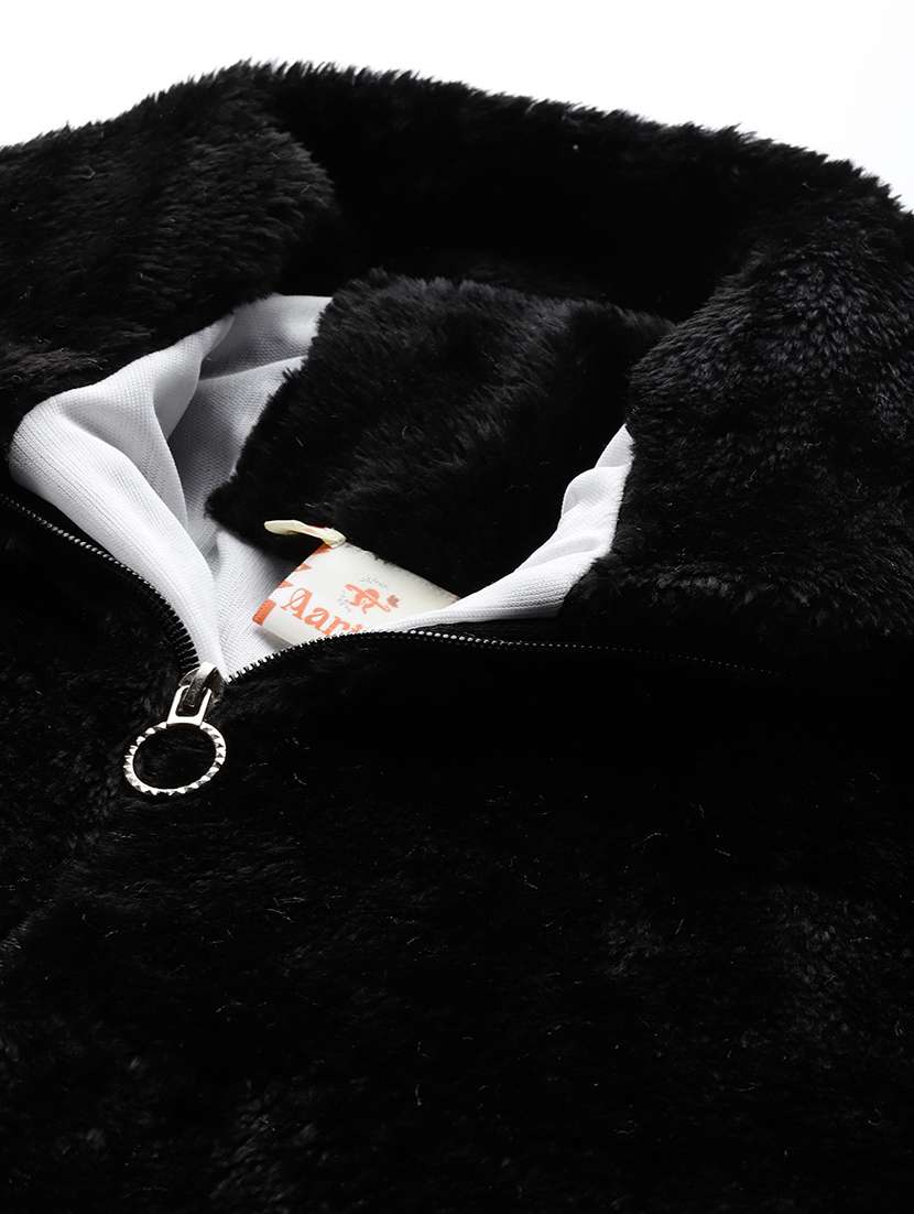 women solid stand collar long sleeve fur jacket  - 22227136 -  Standard Image - 4
