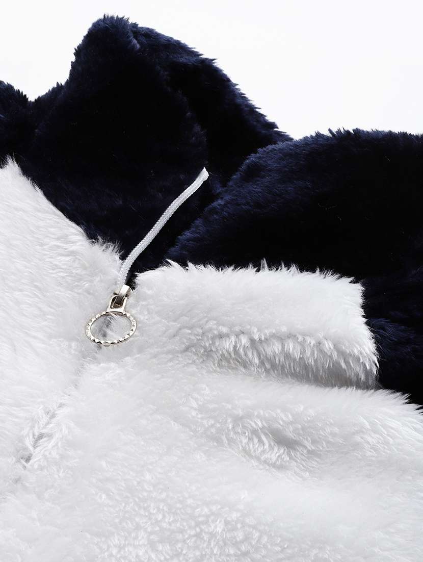 women color blocked stand collar long sleeve fur jacket - 22227137 -  Standard Image - 4