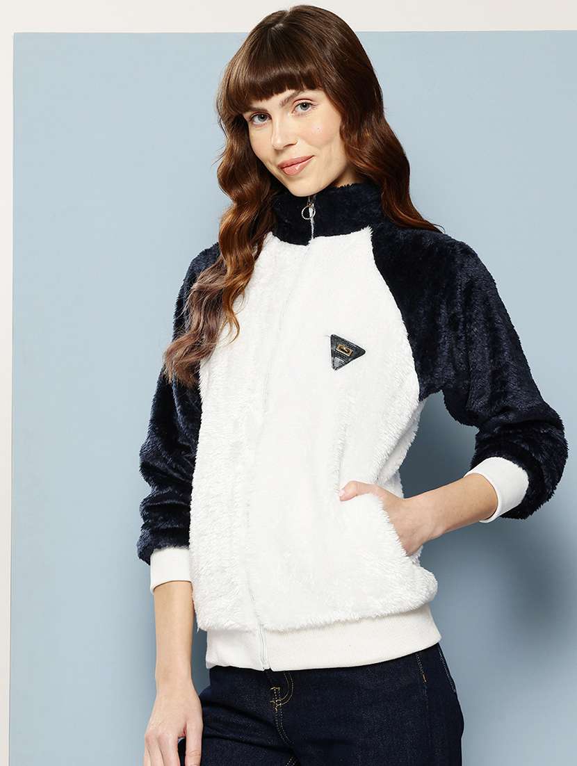 women color blocked long sleeve faux fur jacket - 22227140 -  Standard Image - 1