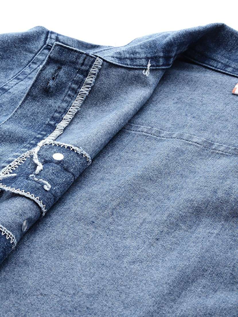 women solid collared long sleeve denim jacket - 22227141 -  Standard Image - 4