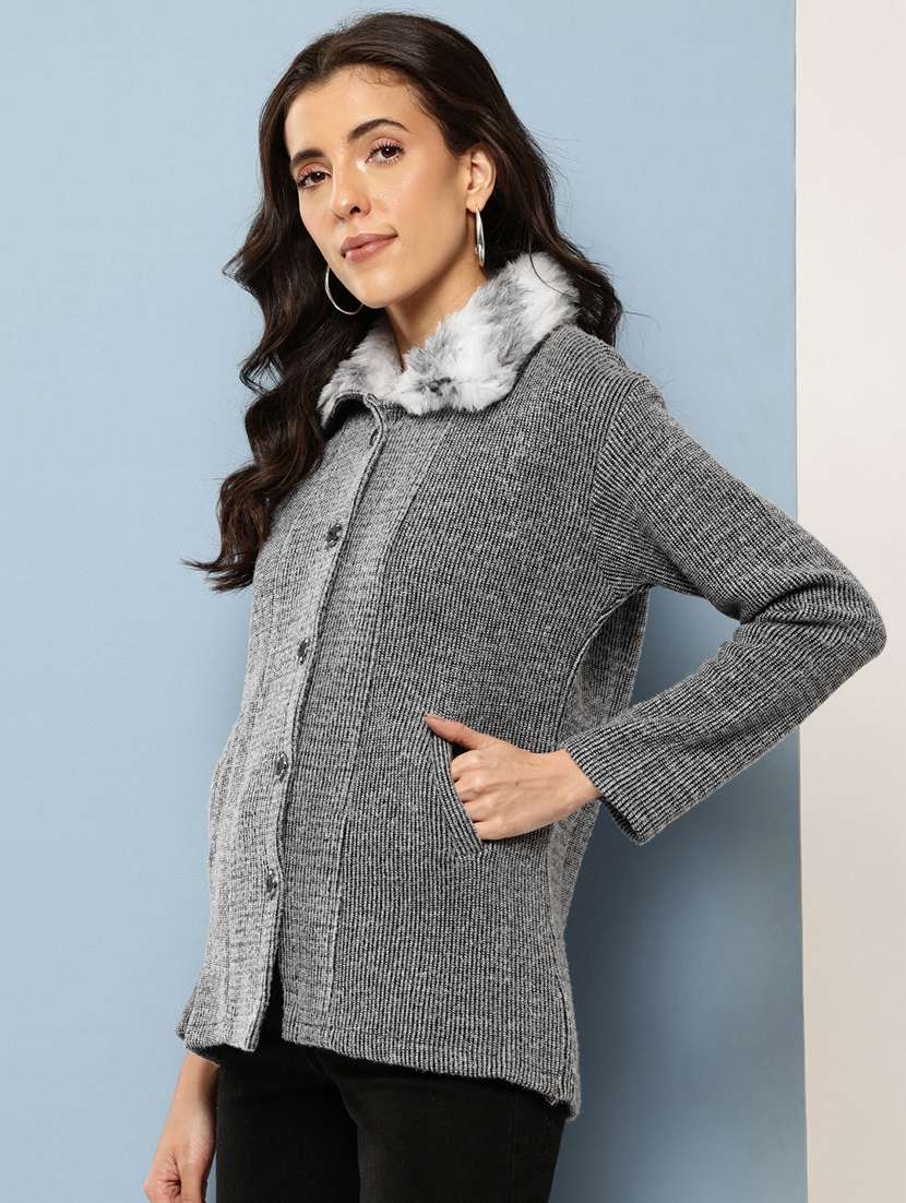 women self design long sleeve cardigan - 22227147 -  Standard Image - 1