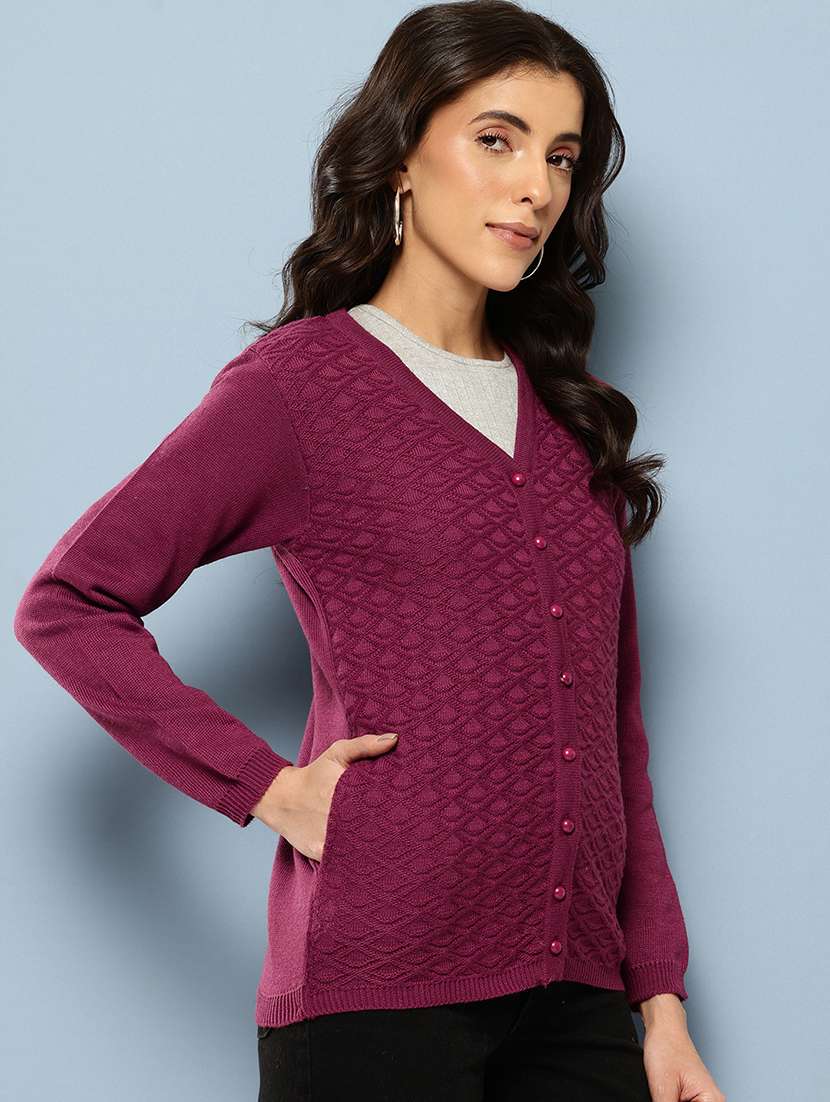 women self design long sleeve cardigan - 22227156 -  Standard Image - 1